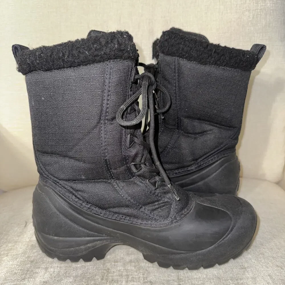 Sorel Womens Black Lace Up Mid-Calf Canvas Insulated Winter Boots Size 7.5 EUC